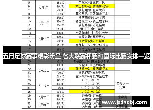 五月足球赛事精彩纷呈 各大联赛杯赛和国际比赛安排一览